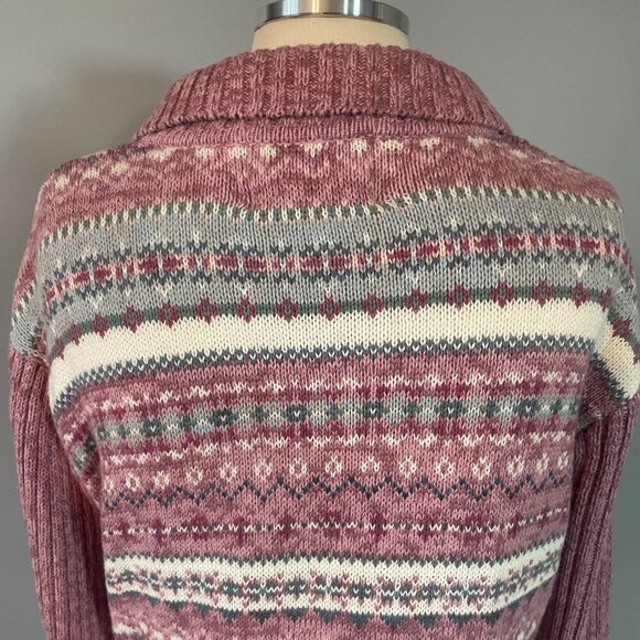 Vintage 90s Fair Isle Nordic Zip Up Cotton & Ramie Knit Cardigan - Picture 5 of 10